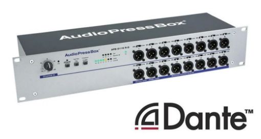 Picture of Active AudioPressBox and drive unit in rack, Dante